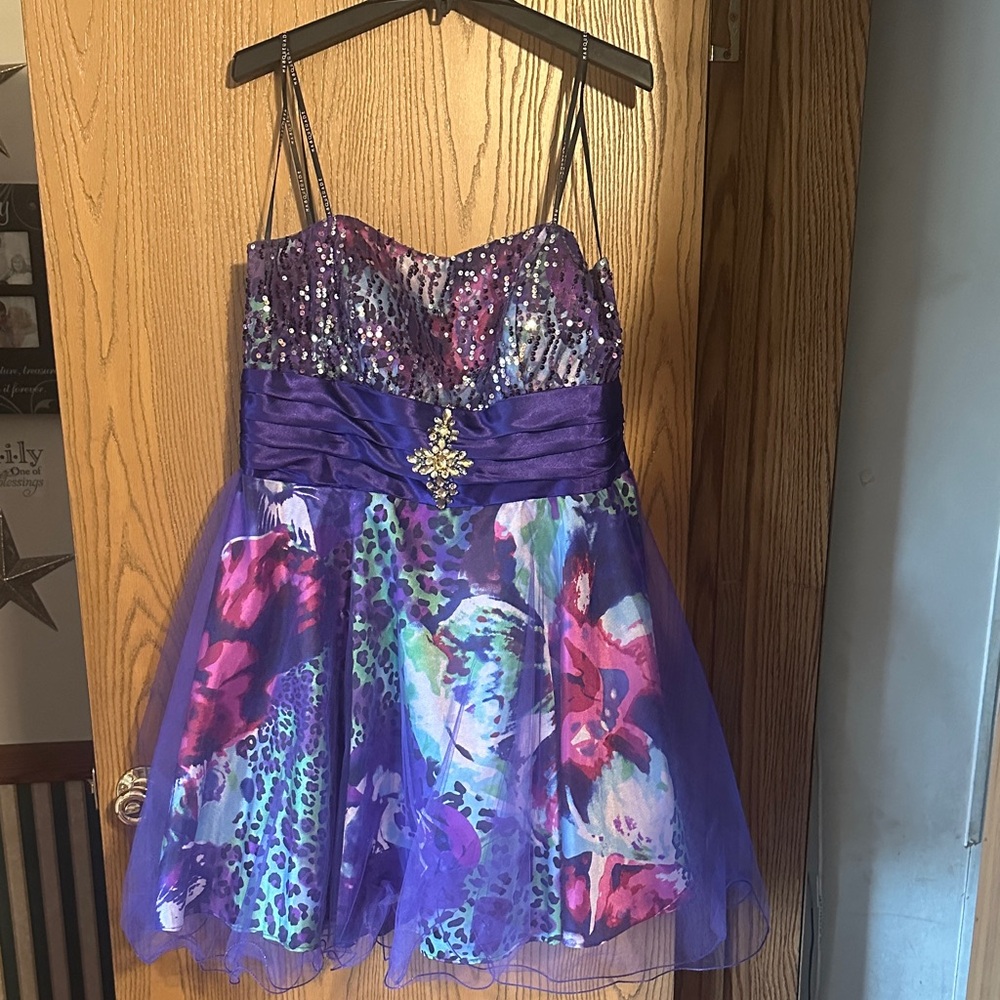 Formal Masquerade Sequin Purple and Floral Dress